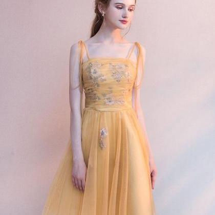 Simple Yellow Tulle Short Prom Dress,yellow..