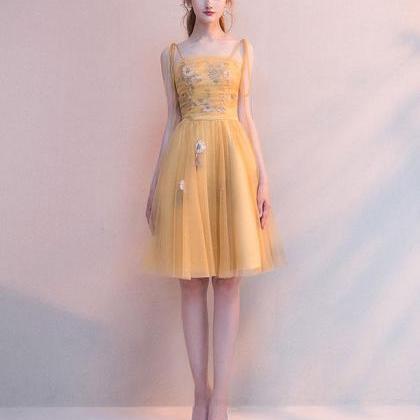 Simple Yellow Tulle Short Prom Dress,yellow..