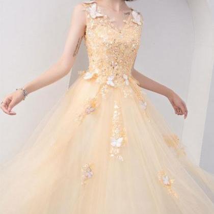 Gold V Neck Tulle Lace Short Prom Dress,gold..