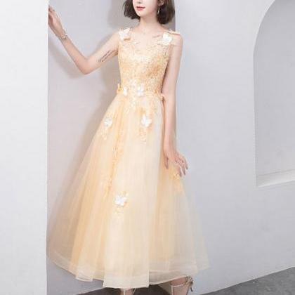 Gold V Neck Tulle Lace Short Prom Dress,gold..