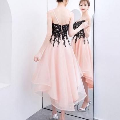 Pink V Neck Tulle Lace Short Prom Dress,pink..