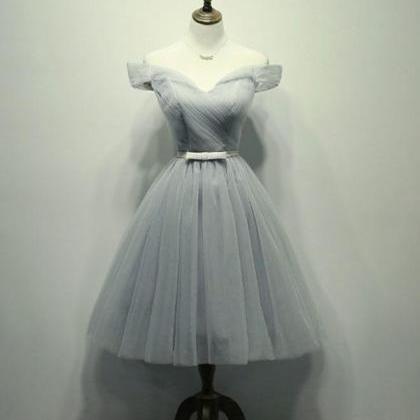 Simple Gray Tulle Short Prom Dress,gray Tulle..