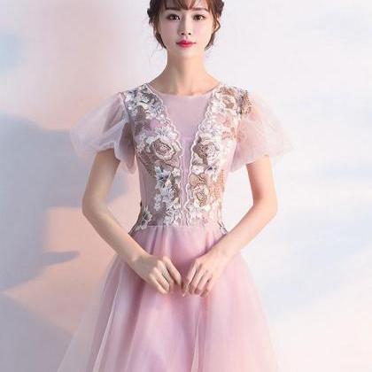 Pink Tulle Lace Prom Dress,pink Tulle Evening..
