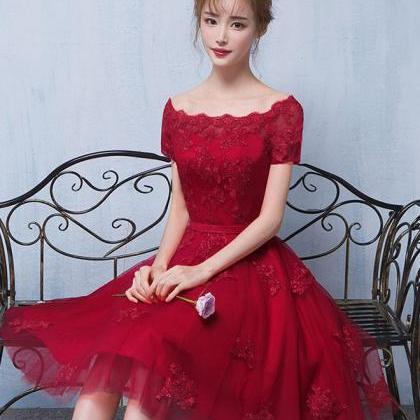 Burgundy Tulle Lace Short Prom Dress,burgundy Lace..