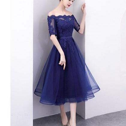 Blue Tulle Lace Short Prom Dress,blue Tulle..