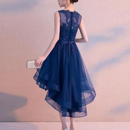 Dark Blue Tulle Lace Short Prom Dress,blue Tulle..