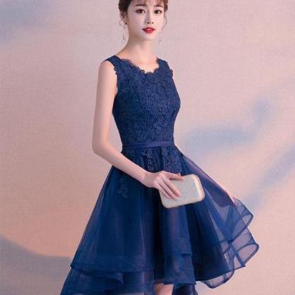 Dark Blue Tulle Lace Short Prom Dress,blue Tulle..