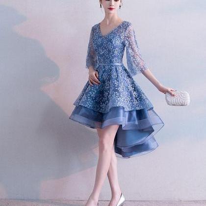 Blue V Neck Lace Short Prom Dress,blue Lace..