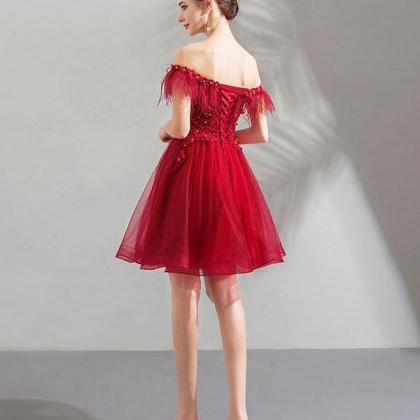 Unique Burgundy Tulle Short Prom Dress,burgundy..