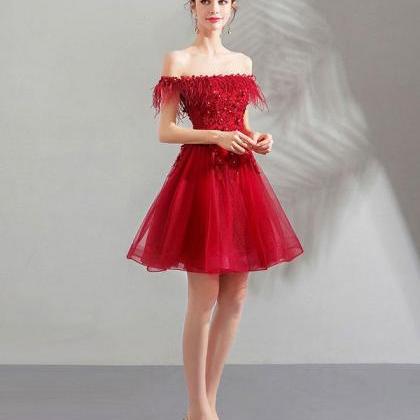 Unique Burgundy Tulle Short Prom Dress,burgundy..
