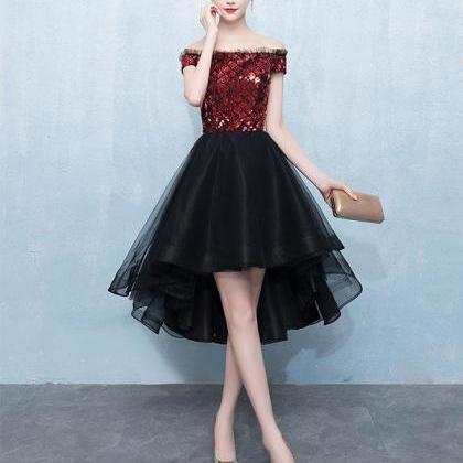Burgundy Sequin Tulle Short Prom Dress,homecoming..
