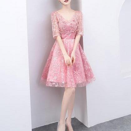 Pink Tulle Lace Short Prom Dress,pink Tulle..