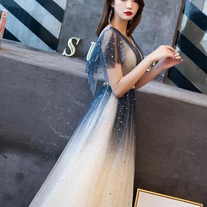 Blue Tulle Sequin Short Prom Dress,bridesmaid..