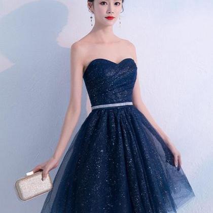 Dark Blue Sweetheart Tulle Short Prom Dress,blue..