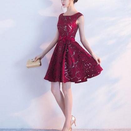 Burgundy Lace Short Prom Dress,lace Bridesmaid..