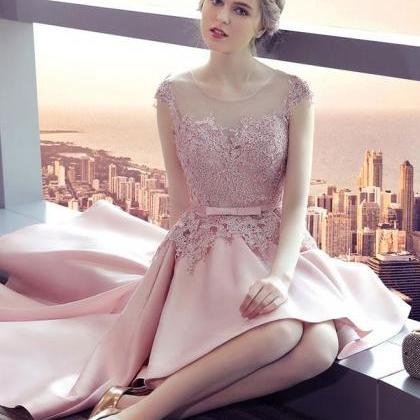 Pink Lace Satin High Low Prom Dress,homecoming..