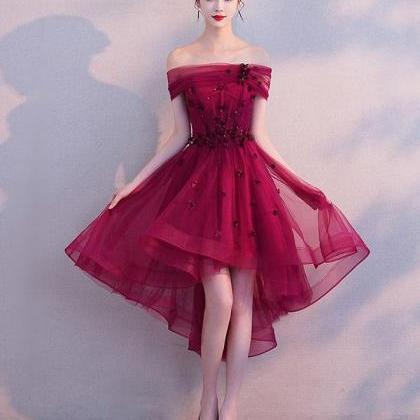 Burgundy Tulle Short Prom Dress,burgundy..