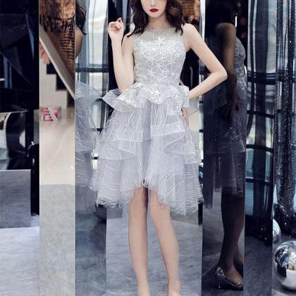 Gray Tulle Lace Short Prom Dress,gray Tulle..