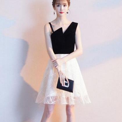 Black One Shoulder Tulle Short Prom Dress,white..