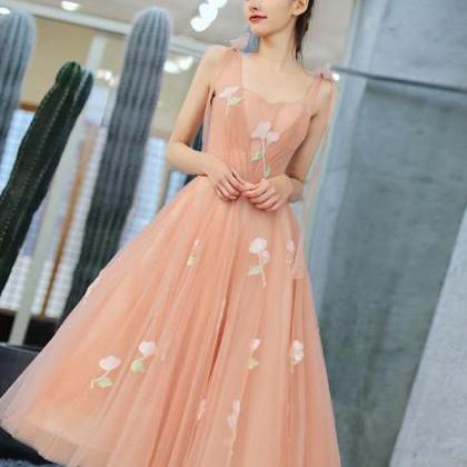 Pink Tulle Lace Applique Short Prom Dress,pink..