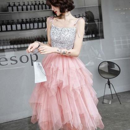Pink Tulle Sequin Short Prom Dress,pink Tulle..