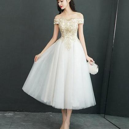 White Tulle Off Shoulder Short Prom Dress,tulle..