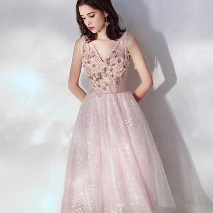 Cute V Neck Tulle Lace Short Prom Dress,tulle..