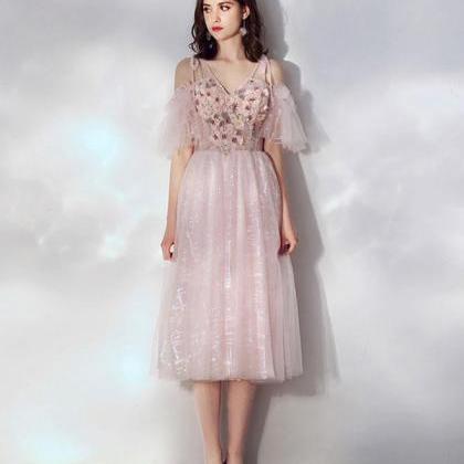 Cute V Neck Tulle Lace Short Prom Dress,tulle..