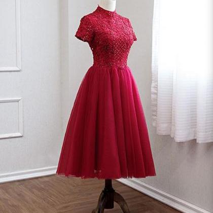 Burgundy Lace Tulle Prom Dress,burgundy Bridesmaid..