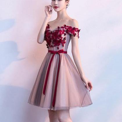Cute Sweetheart Neck Tulle Lace Short Prom..