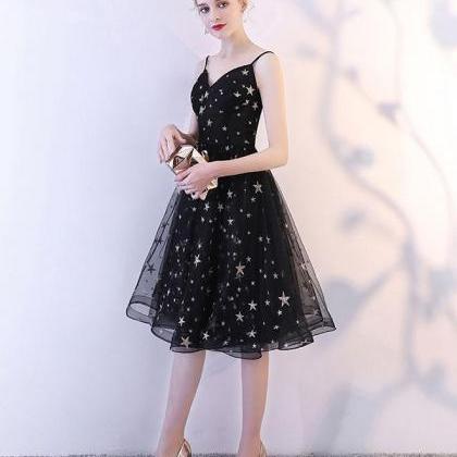 Black V Neck Tulle Short Prom Dress,black..