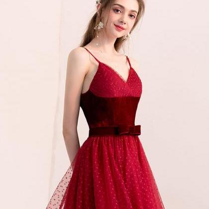 Cute Burgundy Tulle Short Prom Dress,burgundy..