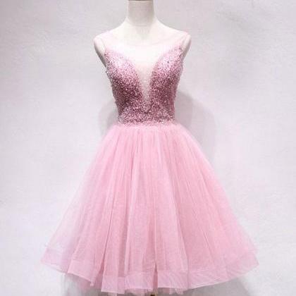 Pink Tulle Sequin Short Prom Dress,pink Homecoming..