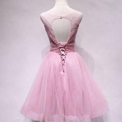 Pink Tulle Sequin Short Prom Dress,pink Homecoming..