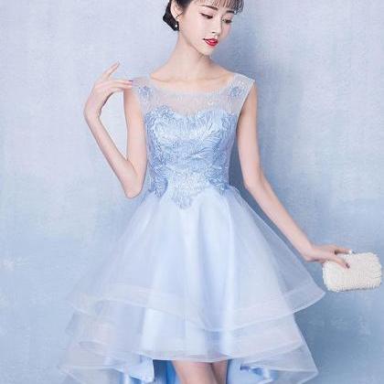 Blue Tulle High Low Lace Prom Dress,blue Tulle..