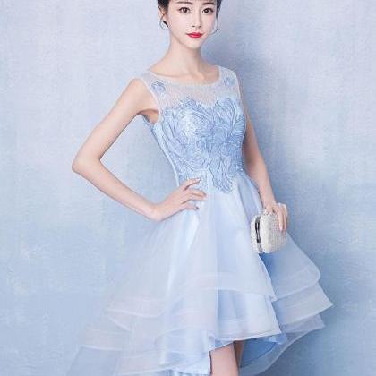 Blue Tulle High Low Lace Prom Dress,blue Tulle..