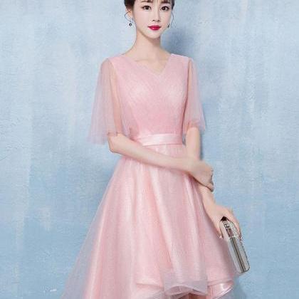 Simple Pink Tulle Short Prom Dress,pink Bridesmaid..