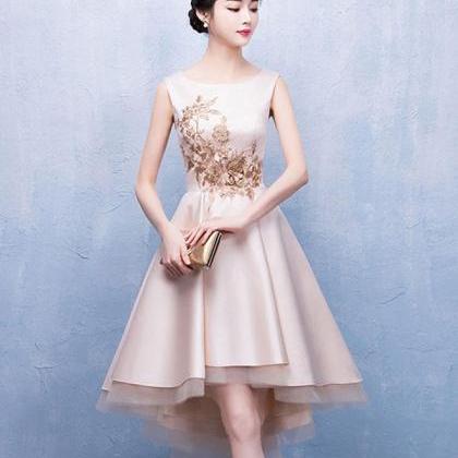 Champagne Satin Lace Short Prom Dress,champagne..