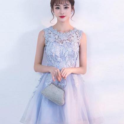 Gray Tulle Lace Short Prom Dress,gray Homecoming..