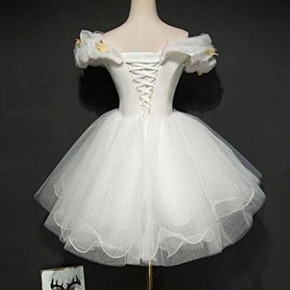 Cute White Tulle Short Prom Gown,white Homecoming..