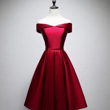 Simple Satin Burgundy Short Prom Dress,burgundy..