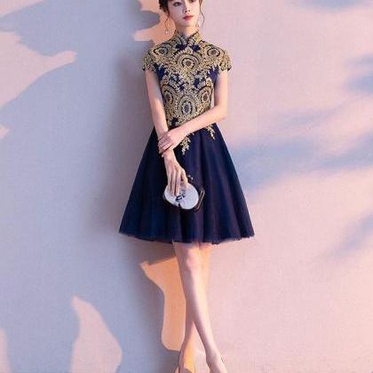 Blue Tulle Lace Short Prom Dress,blue Lace..