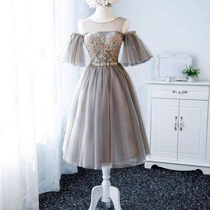 Cute Round Neck Tulle Lace Short Prom Dress,tulle..
