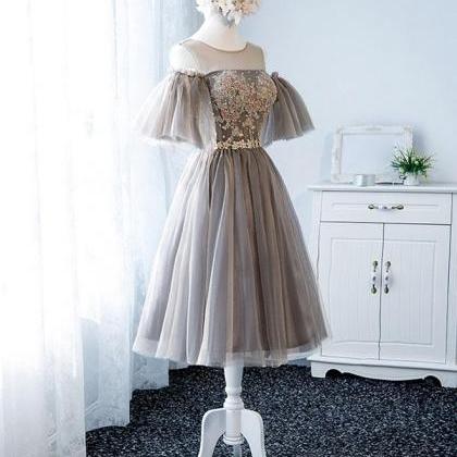 Cute Round Neck Tulle Lace Short Prom Dress,tulle..
