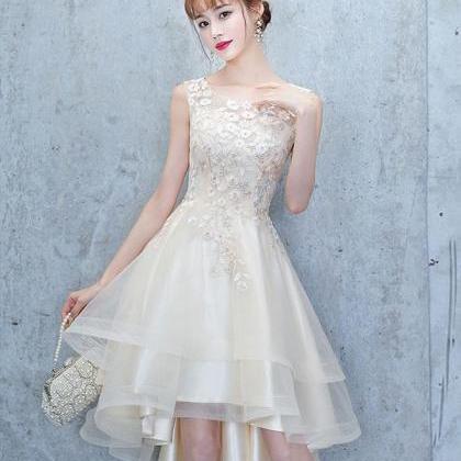 Light Champagne Tulle Lace Prom Dress,light..