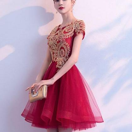 Burgundy Tulle Lace Short Prom Dress,burgundy Lace..