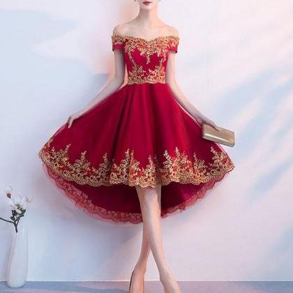 Burgundy Tulle Lace Short Prom Dress,high Low..