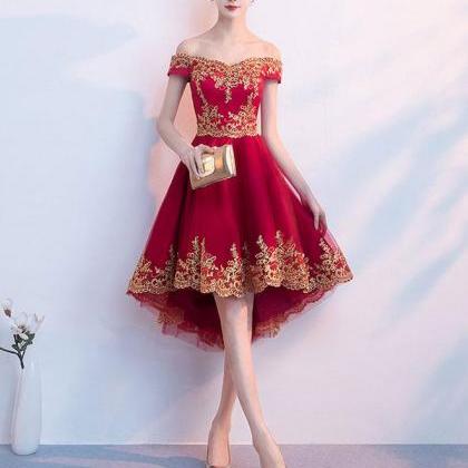 Burgundy Tulle Lace Short Prom Dress,high Low..