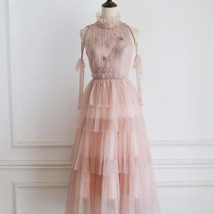 Pink Tulle Lace Prom Dress,tulle Lace Formal Dress