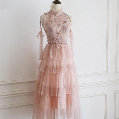 Pink Tulle Lace Prom Dress,tulle Lace Formal Dress